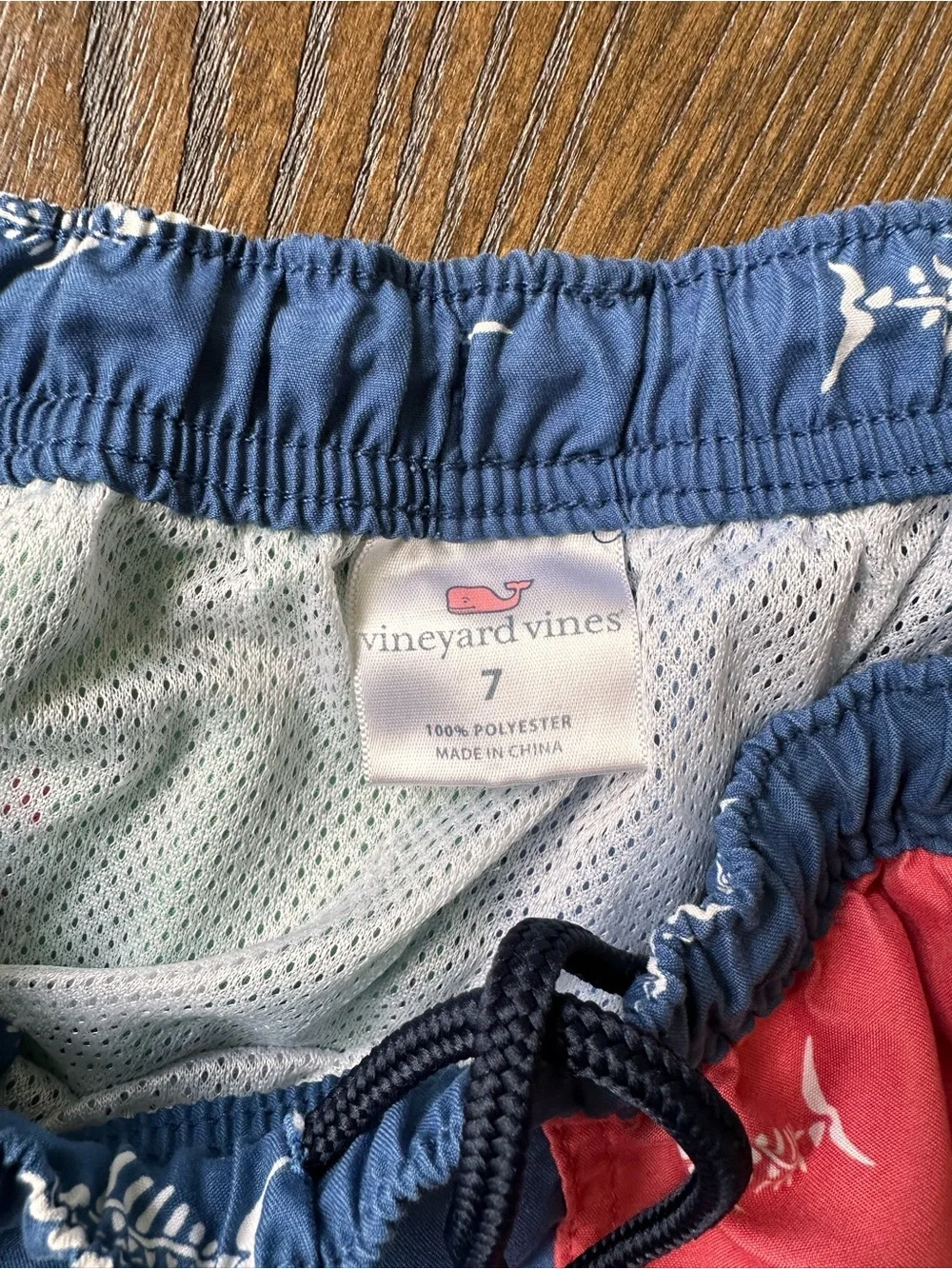 Vineyard Vines Kids Colorblock Fish-Skeleton Swim Trunks in Blue, Coral & Green